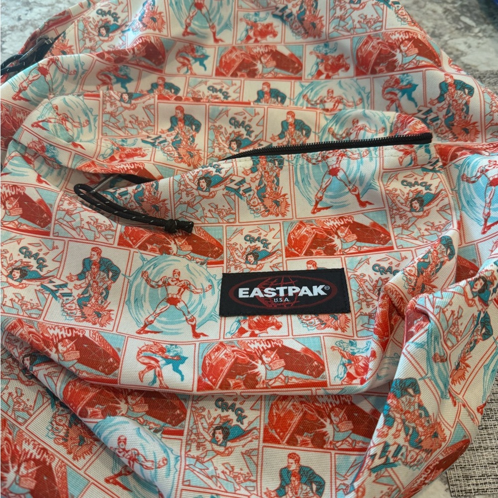 Eastpak Graphic Comic Backpack in Red and White - Picture 2 of 4